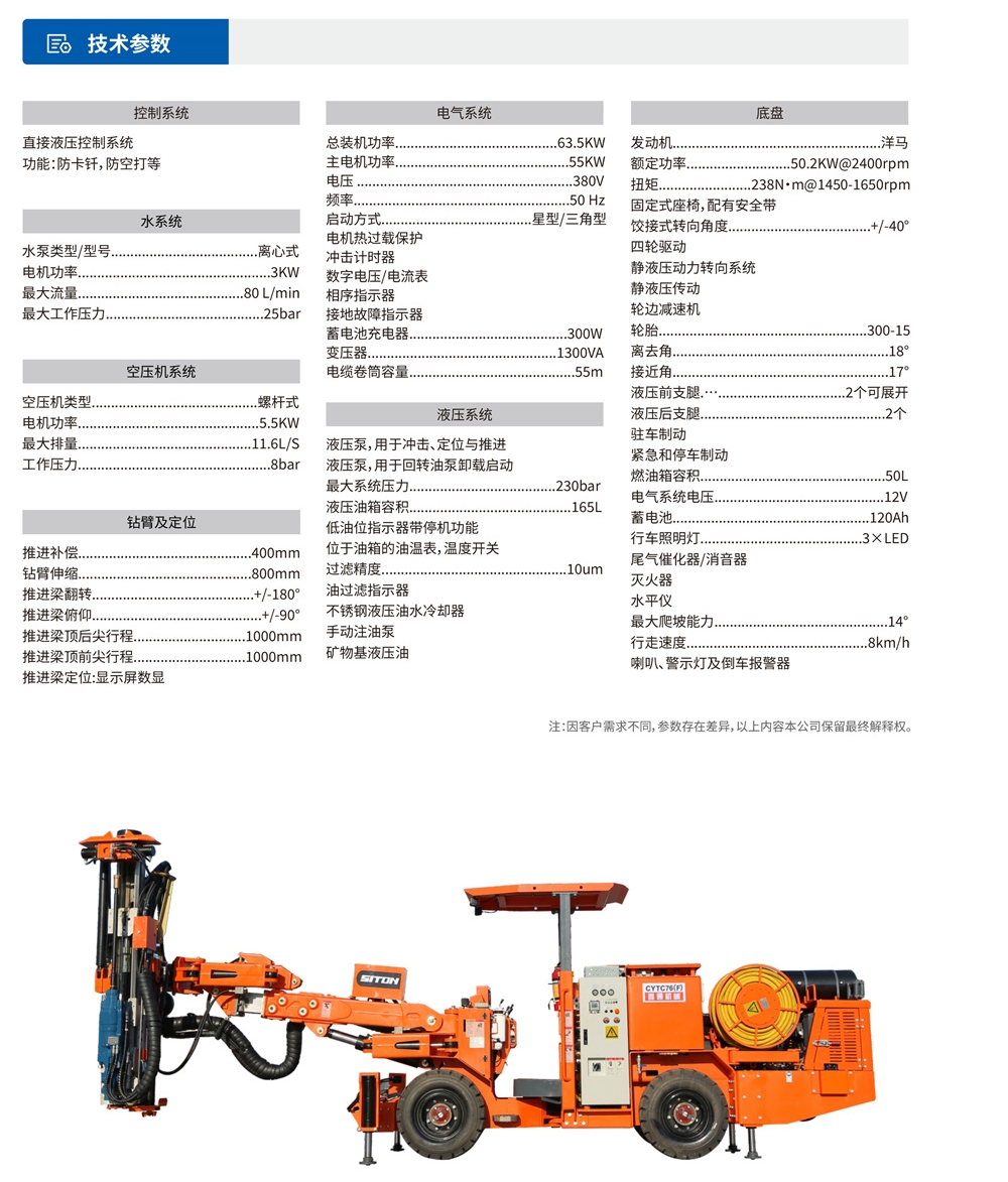 DL2-Nb礦用液壓采礦鉆車參數(shù)